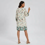Women's V-Neck Floral Dress With 3/4 Sleeves