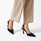 Sparkling Pointed Toe Slingback Heels Black 1