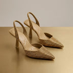 Sparkling Pointed Toe Slingback Heels Gold 3