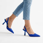 Sparkling Pointed Toe Slingback Heels Blue 4