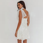 Sparkly Mini Party Dress with V Neck White 7