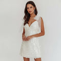 Sparkly Mini Party Dress with V Neck White 8