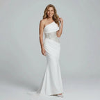 Sparkly Ruched Formal Maxi Dress White 1