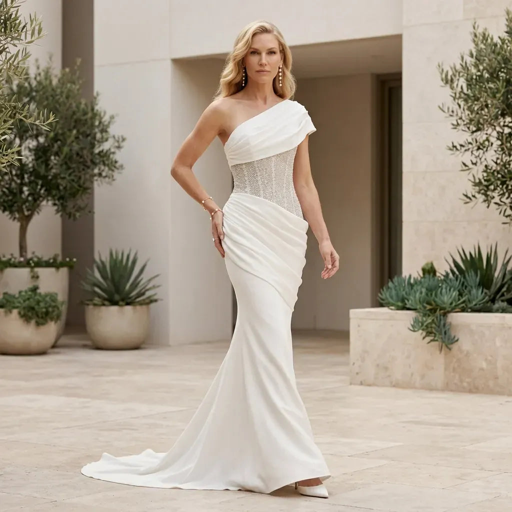 Sparkly Ruched Formal Maxi Dress White 2