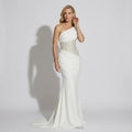 Sparkly Ruched Formal Maxi Dress White 4