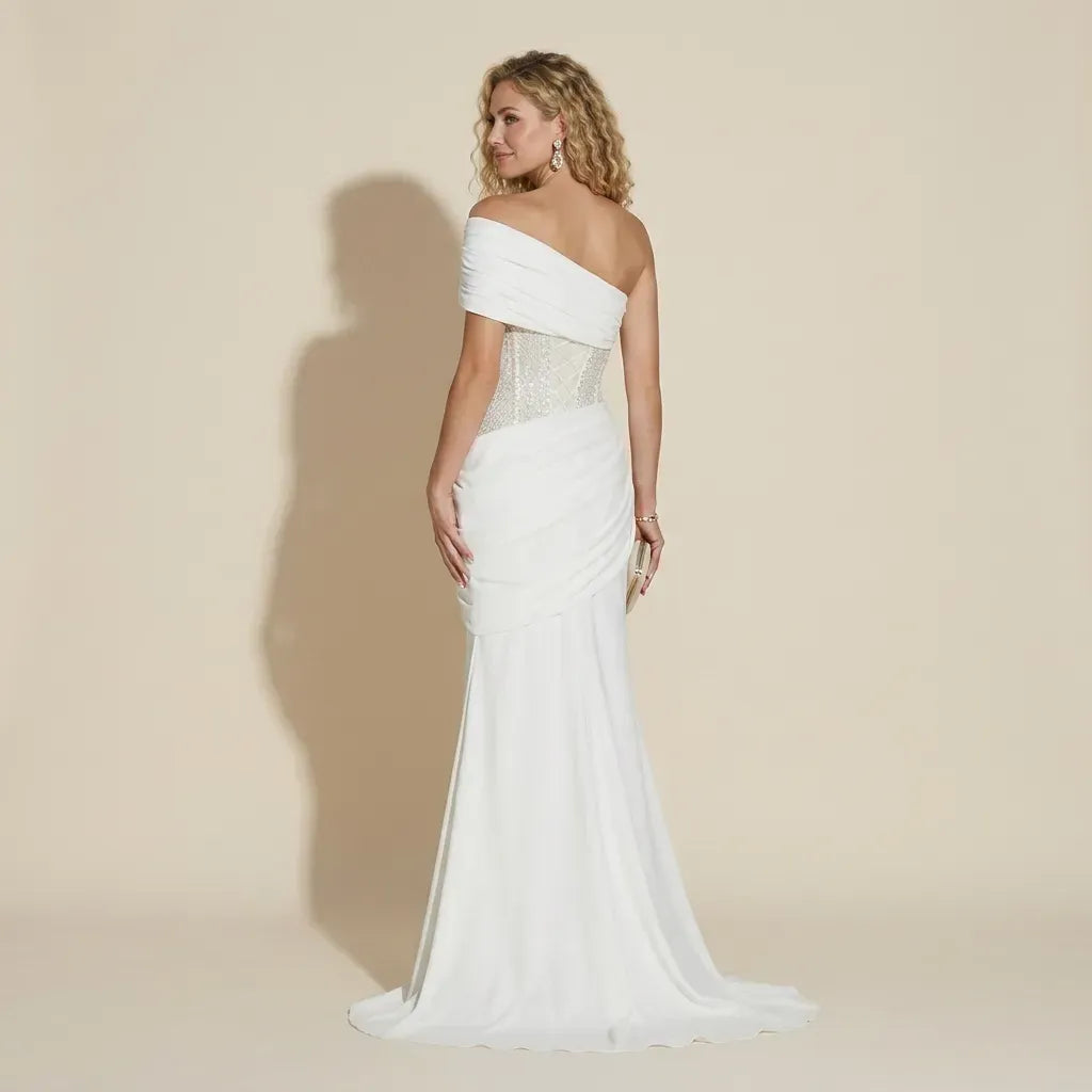 Sparkly Ruched Formal Maxi Dress White 5