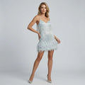 Sparkly Sequin Mini Dress with Feathers White 4