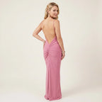 Square Neck Slip Maxi Dress with Ruching for Formal Events Pink 4