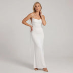 Square Neck Slip Maxi Dress with Ruching for Formal Events White 6