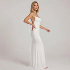 Square Neck Slip Maxi Dress with Ruching for Formal Events White 8