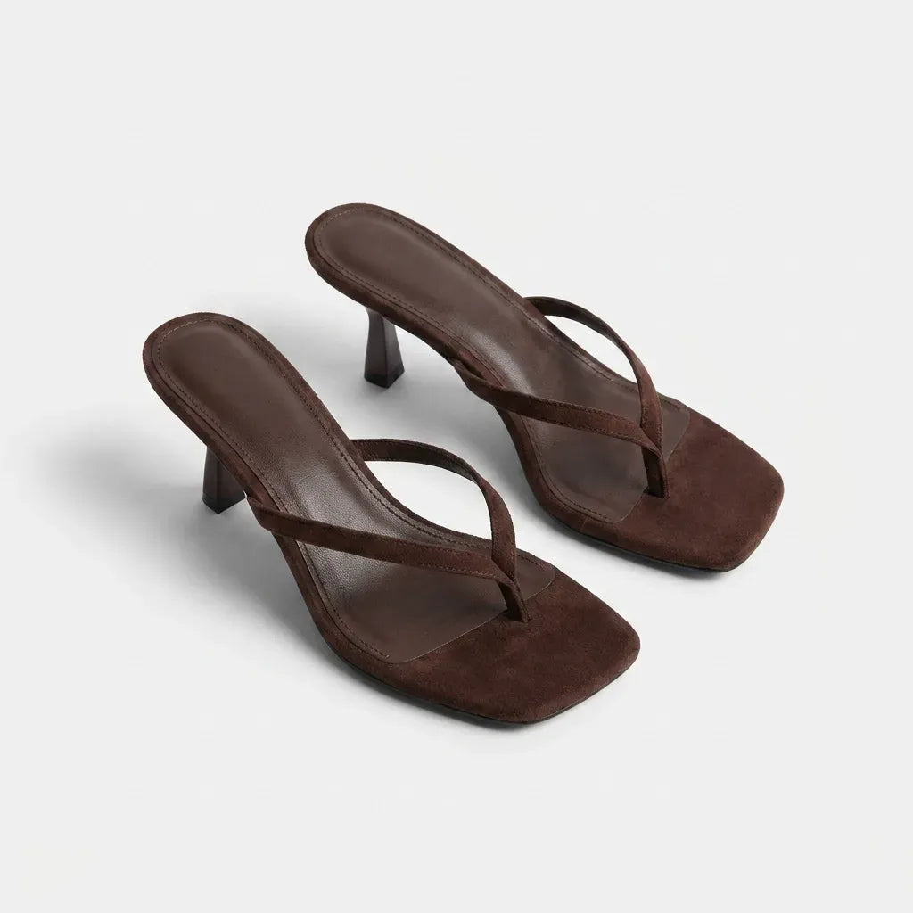 Square Toe Suede Kitten Heels Brown 1