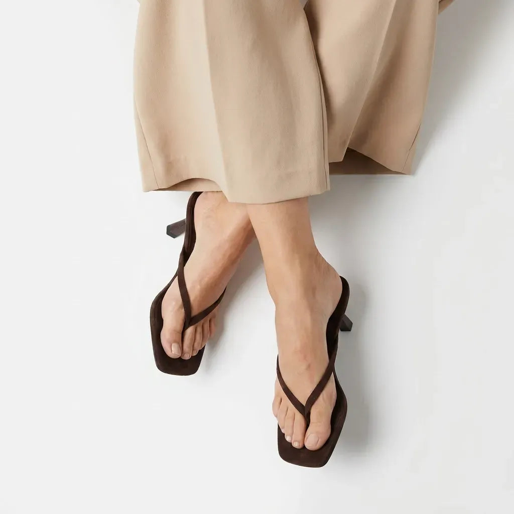 Square Toe Suede Kitten Heels Brown 2