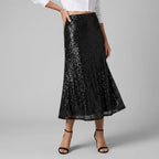 Straight Sequin Skirt with Elastic Waist Black 5