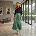 Straight Sequin Skirt with Elastic Waist Green 8