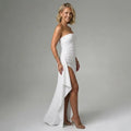 Strapless Black Tie Dress with Slit White 2