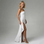Strapless Black Tie Dress with Slit White 2
