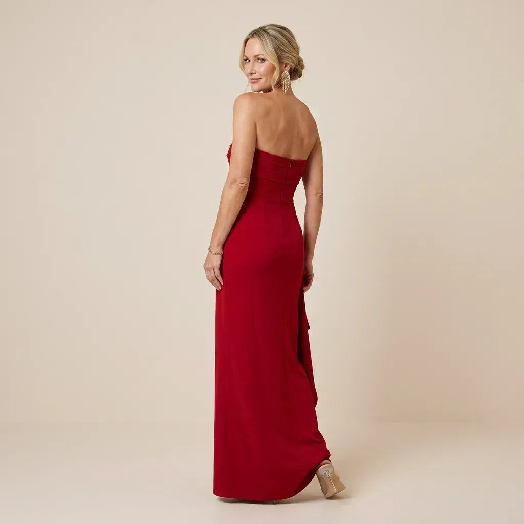 Strapless Black Tie Dress with Slit Red 6