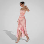 Strapless Bodycon Wedding Guest Dress with Ruching Pink 1