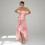 Strapless Bodycon Wedding Guest Dress with Ruching Pink 2
