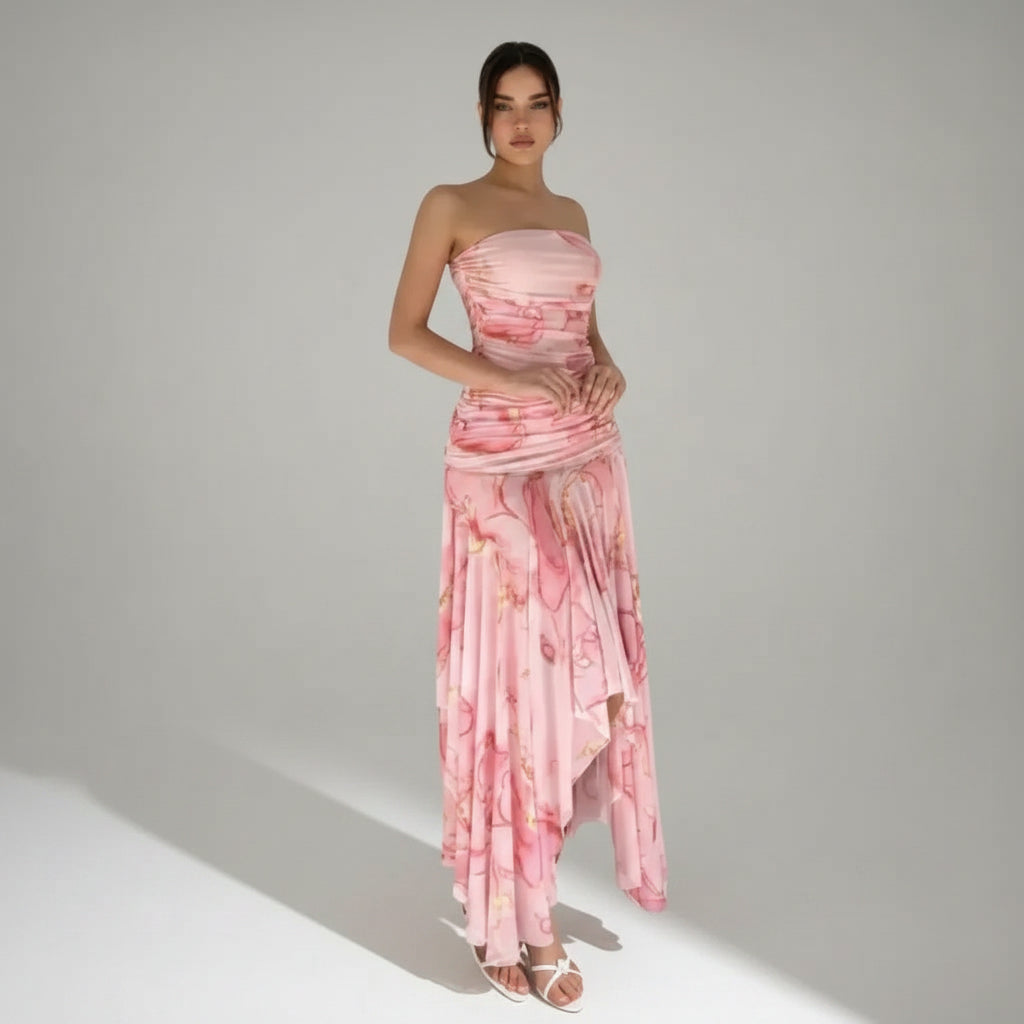 Strapless Bodycon Wedding Guest Dress with Ruching Pink 4