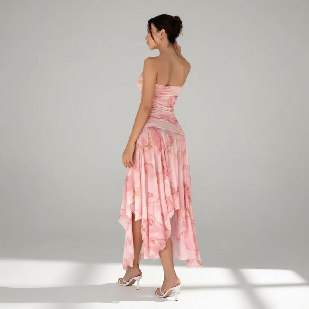 Strapless Bodycon Wedding Guest Dress with Ruching Pink 5