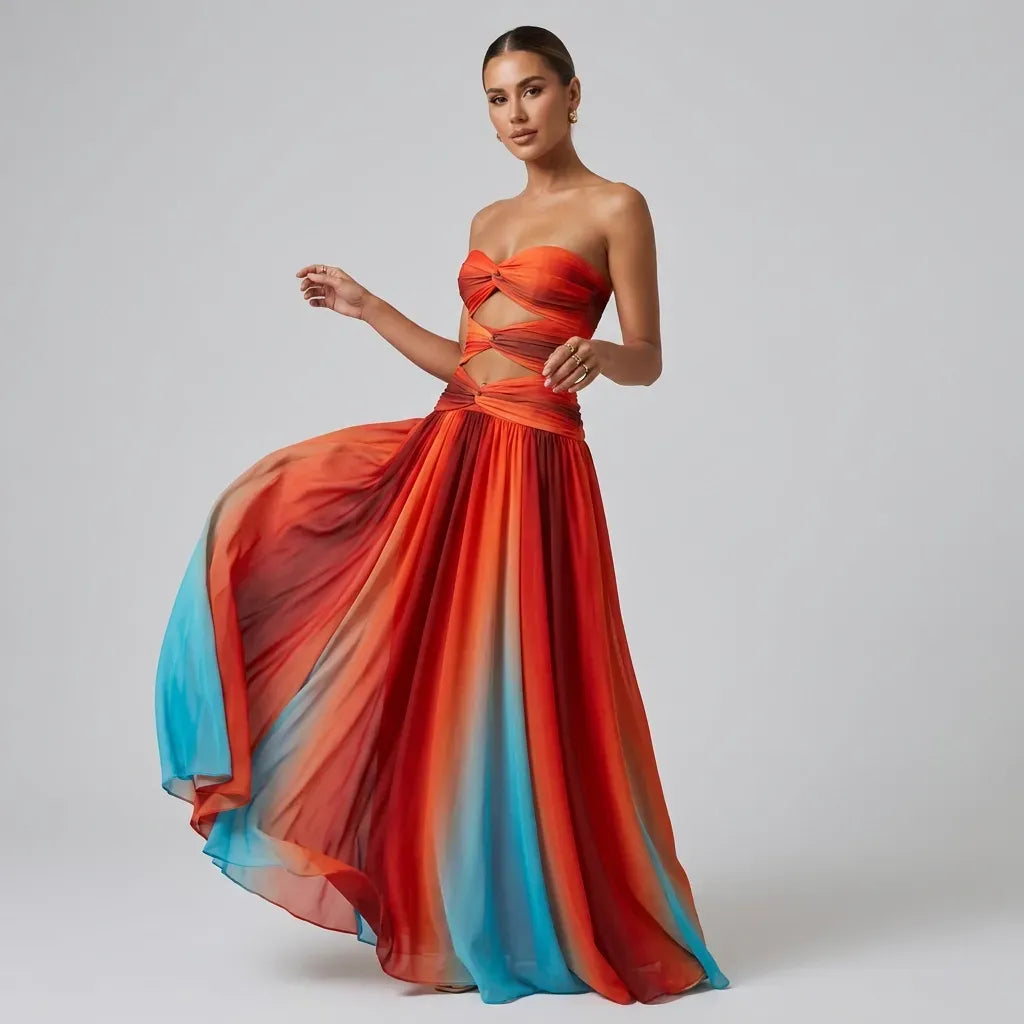 Strapless Chiffon Prom Dress with Cut-Outs Red 2