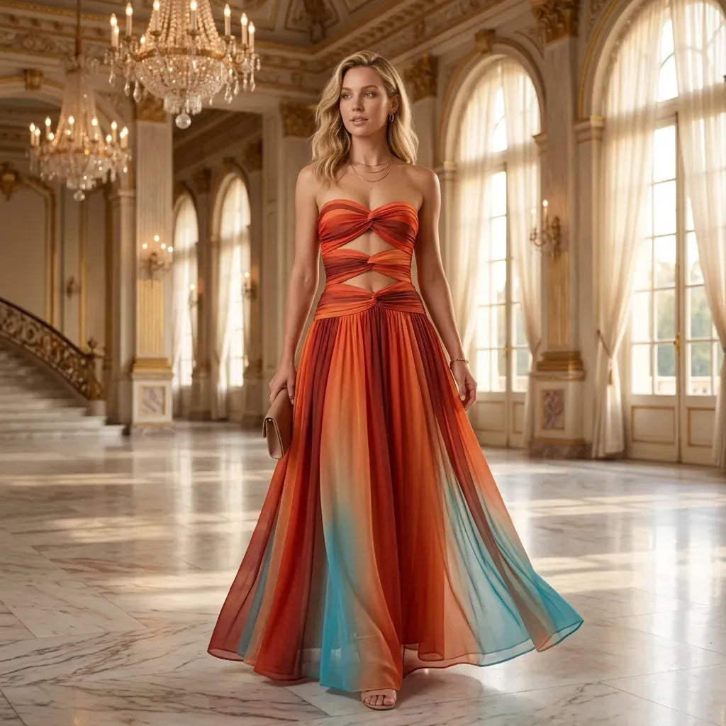 Strapless Chiffon Prom Dress with Cut-Outs Red 3