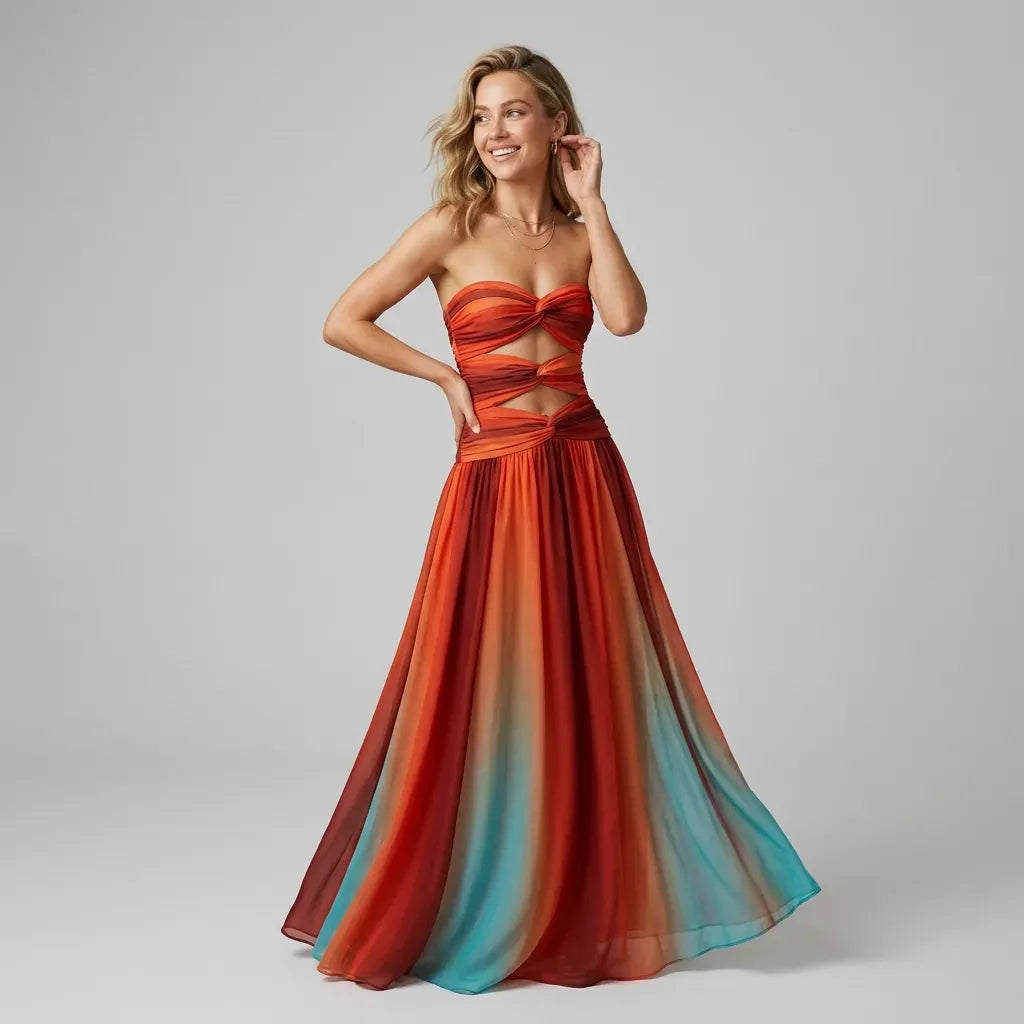 Strapless Chiffon Prom Dress with Cut-Outs Red 4