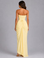 Strapless Draped Wedding Guest Maxi Dress in Yellow – 2