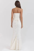 Strapless Corset Wedding Guest Maxi Dress White 1