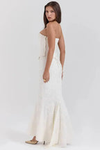 Strapless Corset Wedding Guest Maxi Dress White 2
