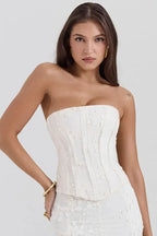 Strapless Corset Wedding Guest Maxi Dress White 3