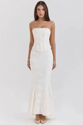 Strapless Corset Wedding Guest Maxi Dress White 4