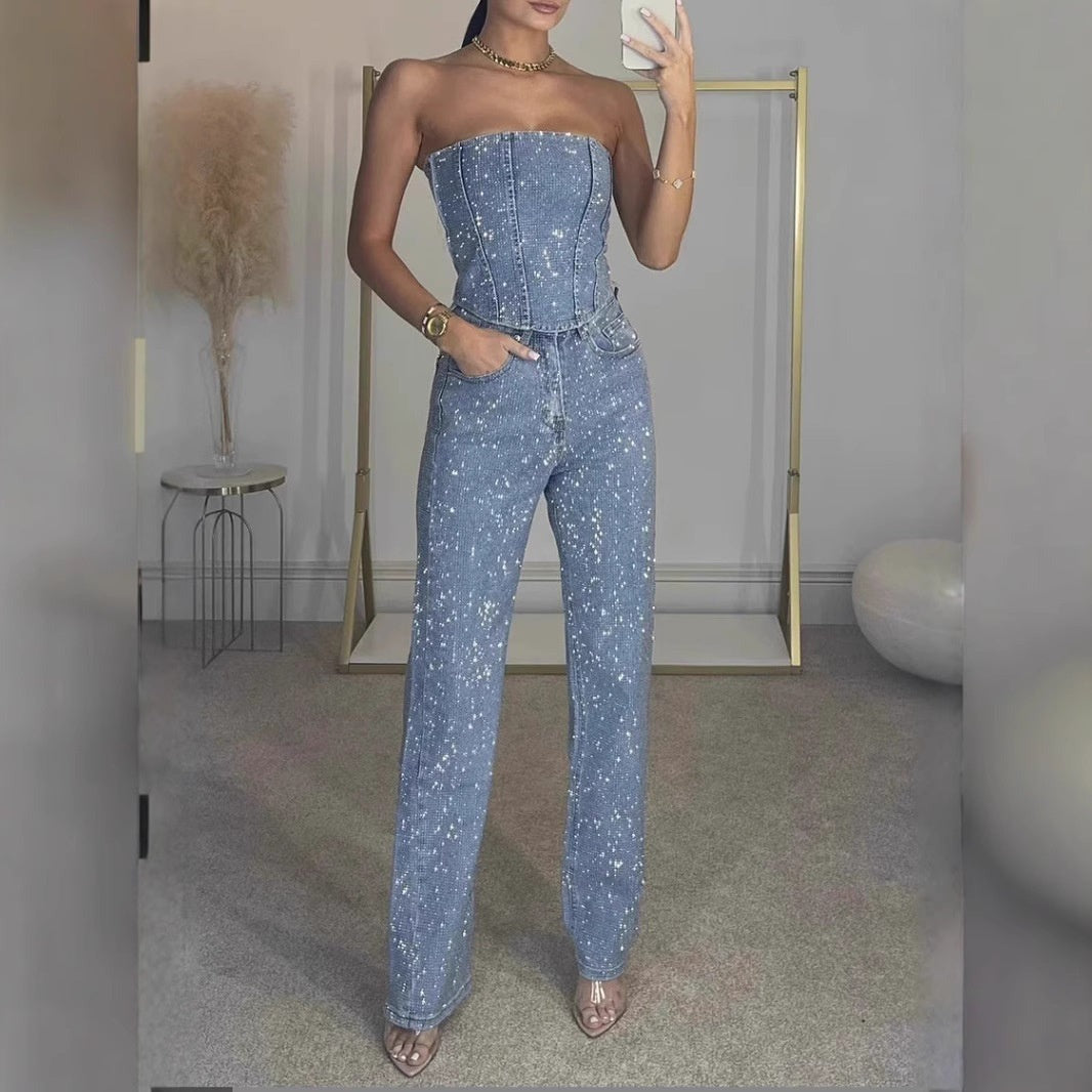 Strapless Glitter Two-Piece Set in Blue – 3