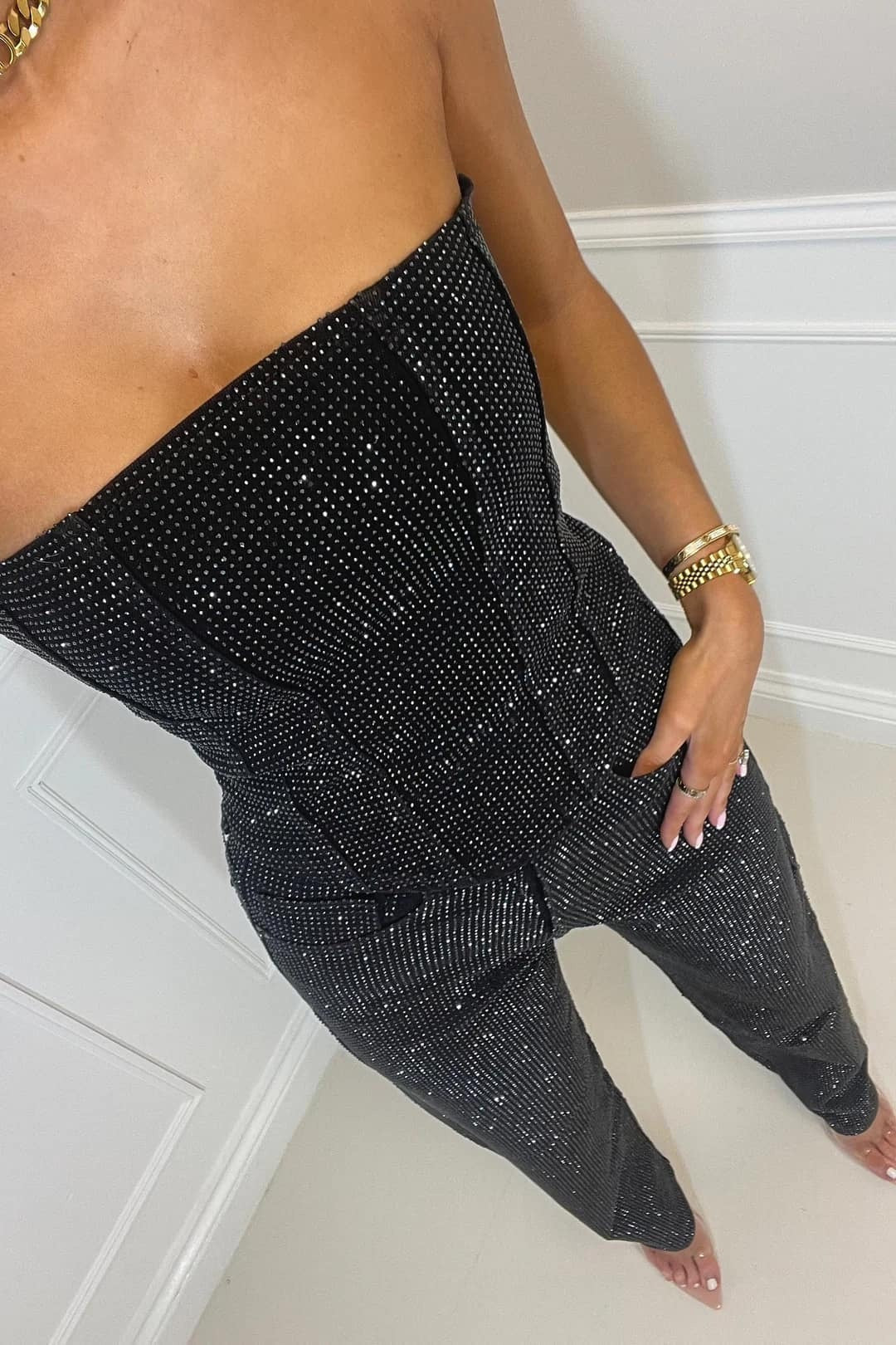 Strapless Glitter Two-Piece Set in Black – 8