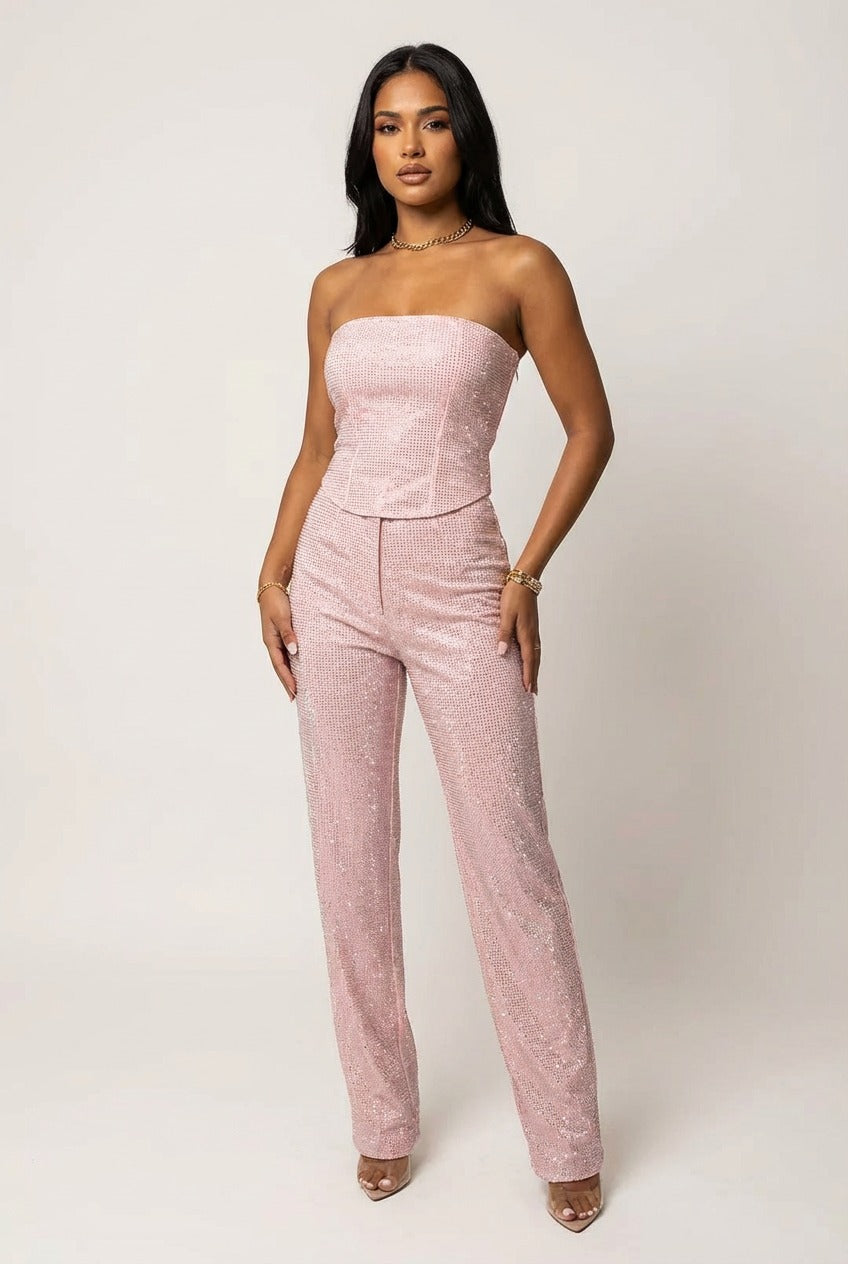 Strapless Glitter Two-Piece Set in Pink – 9