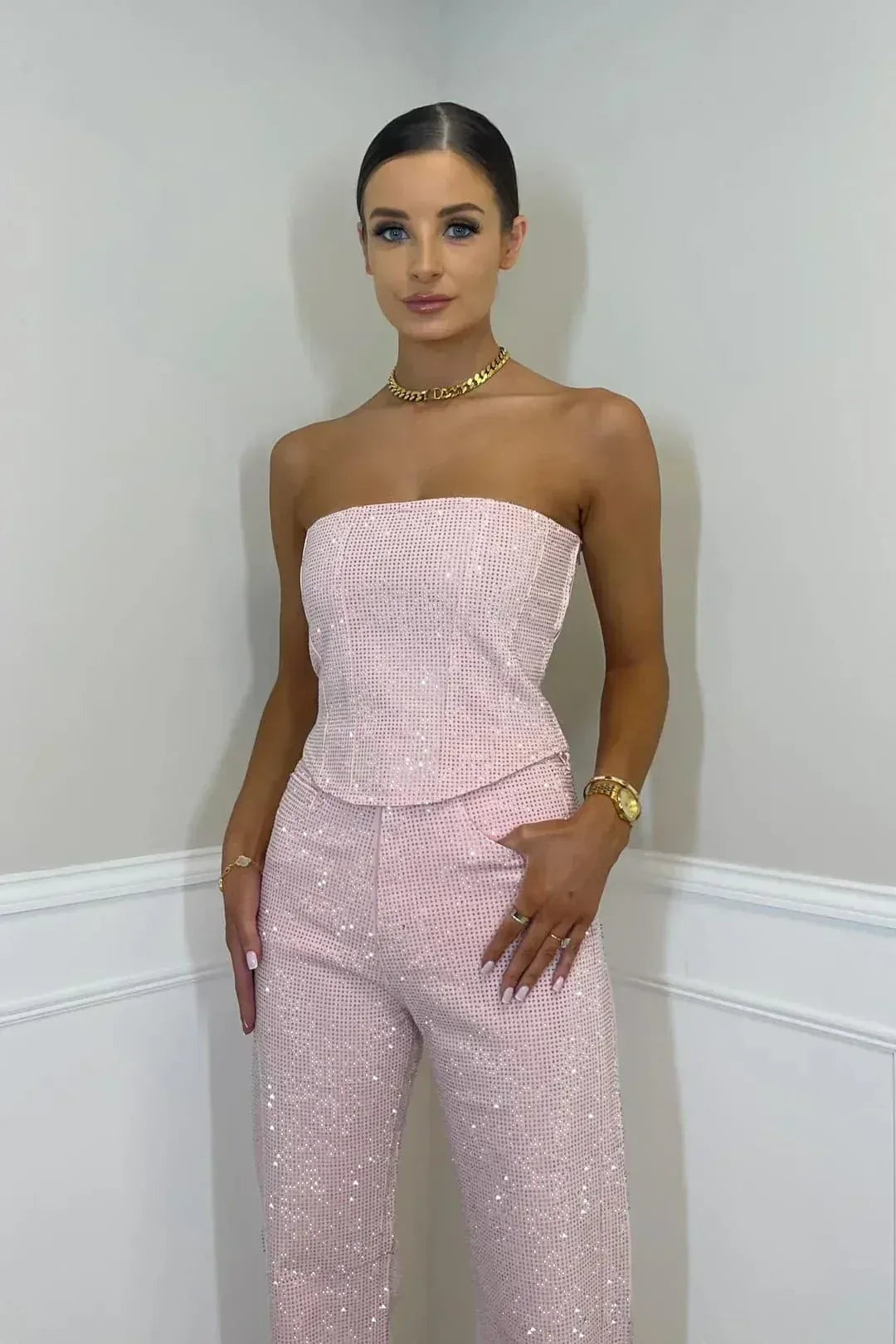 Strapless Glitter Two-Piece Set in Pink – 10