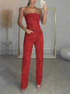 Strapless Glitter Two-Piece Set in Red – 13
