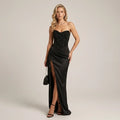 Satin Corset Maxi Dress with High Slit Black 6