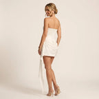 Strapless Satin Corset Mini Dress with Ruched Detail White 1
