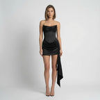 Strapless Satin Corset Mini Dress with Ruched Detail Black 4