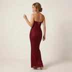 Strapless Sequin Black Tie Dress for Gala Red 3
