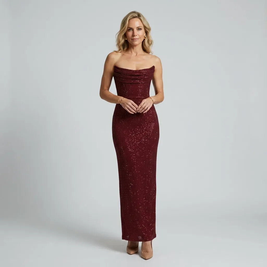 Strapless Sequin Black Tie Dress for Gala Red 5