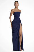 Strapless Wedding Guest Dress with Slit Dark Blue 3