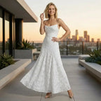 Strappy Embroidered Cowl Neck Midi Dress White 1
