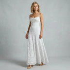 Strappy Embroidered Cowl Neck Midi Dress White 3