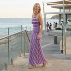 Striped Halter Maxi Dress Backless Lilac 1