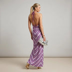 Striped Halter Maxi Dress Backless Lilac 6