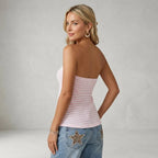 Striped Knit Strapless Bandeau Top Pink 3