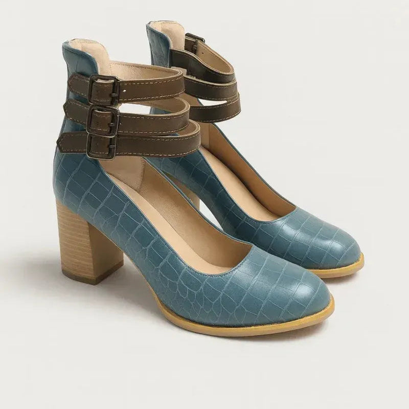 Block Heels with Round Toe Blue 3